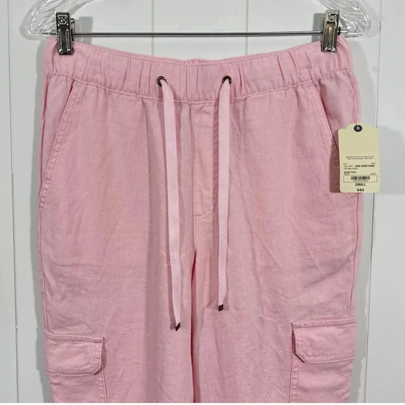 NWT St Johns Bay Cargo Jogger Pants Sz S Linen Blend Elastic Waist Drawstring - Picture 2 of 11